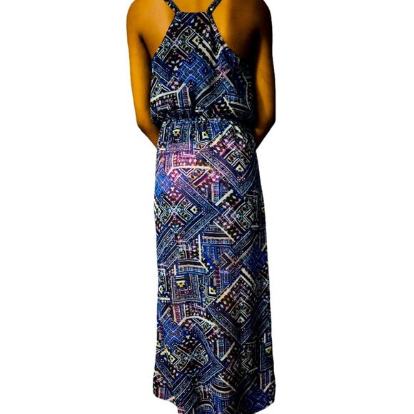 Blue Abstract Print Maxi Dress with Racerback - Picture 3 of 4